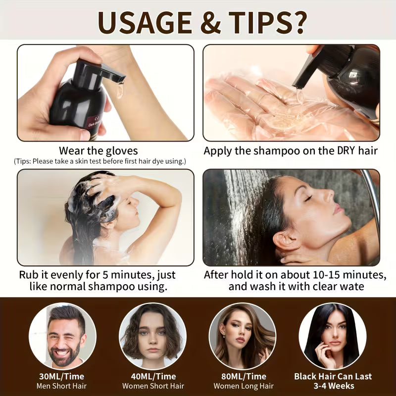 Instant Black Herbal Hair Dye Shampoo 3-in-1 (2 Pack)